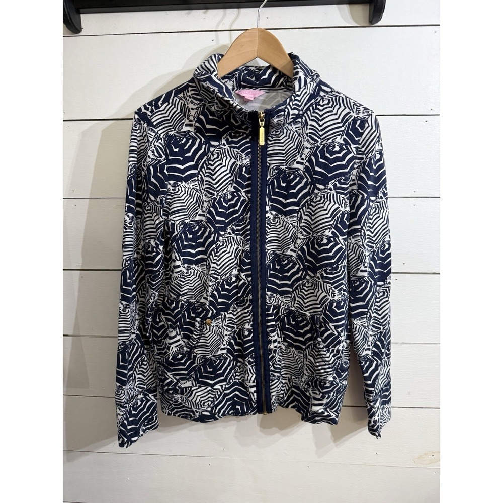 Lilly Pulitzer Leona Jacket Medium Oh Cabana Boy Umbrella UPF 50+ Zip Up Pockets